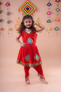 Banjara India Kutchi Embroidered Girls Dhoti Set (DHT-111) - Red