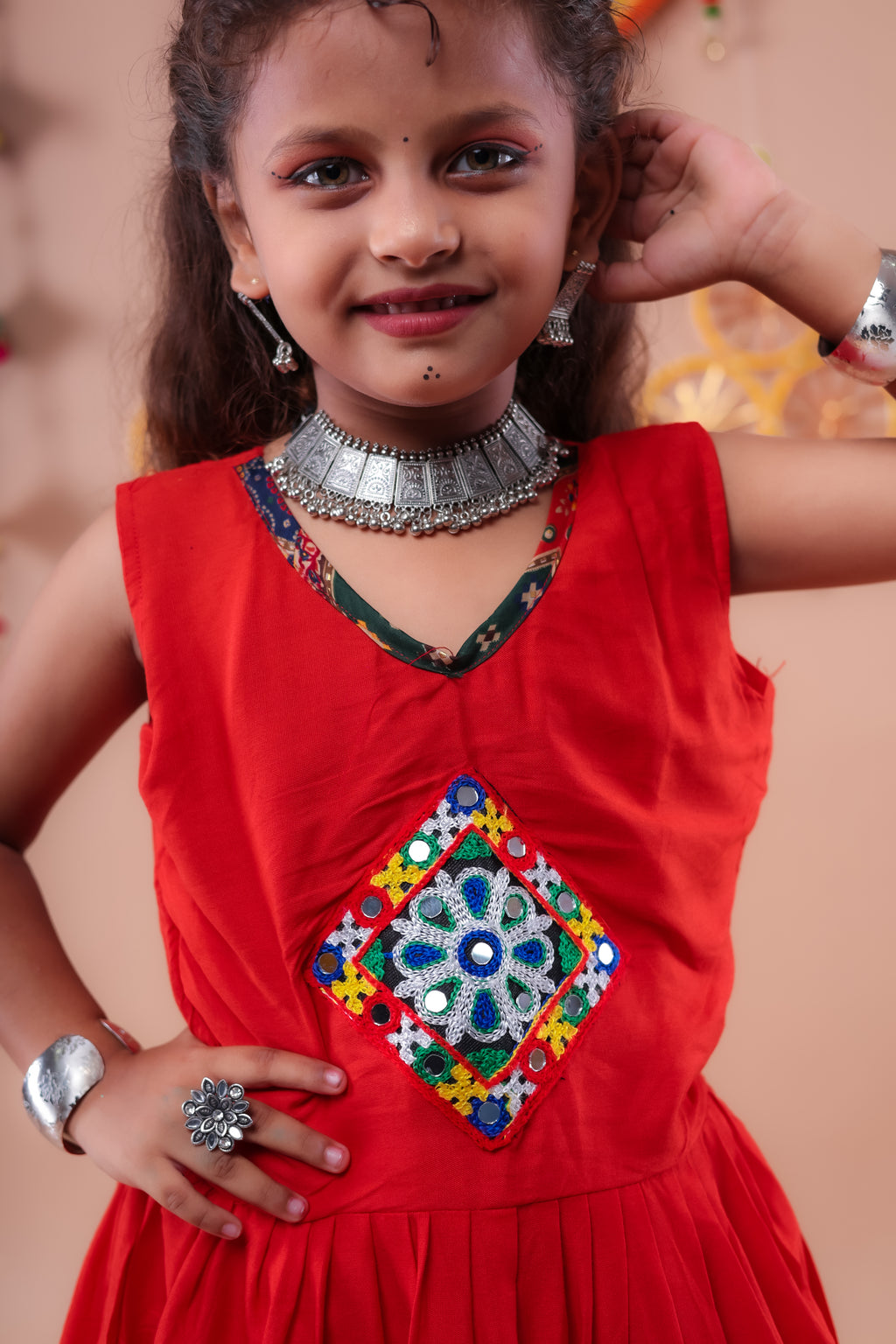 Banjara India Kutchi Embroidered Girls Dhoti Set (DHT-111) - Red