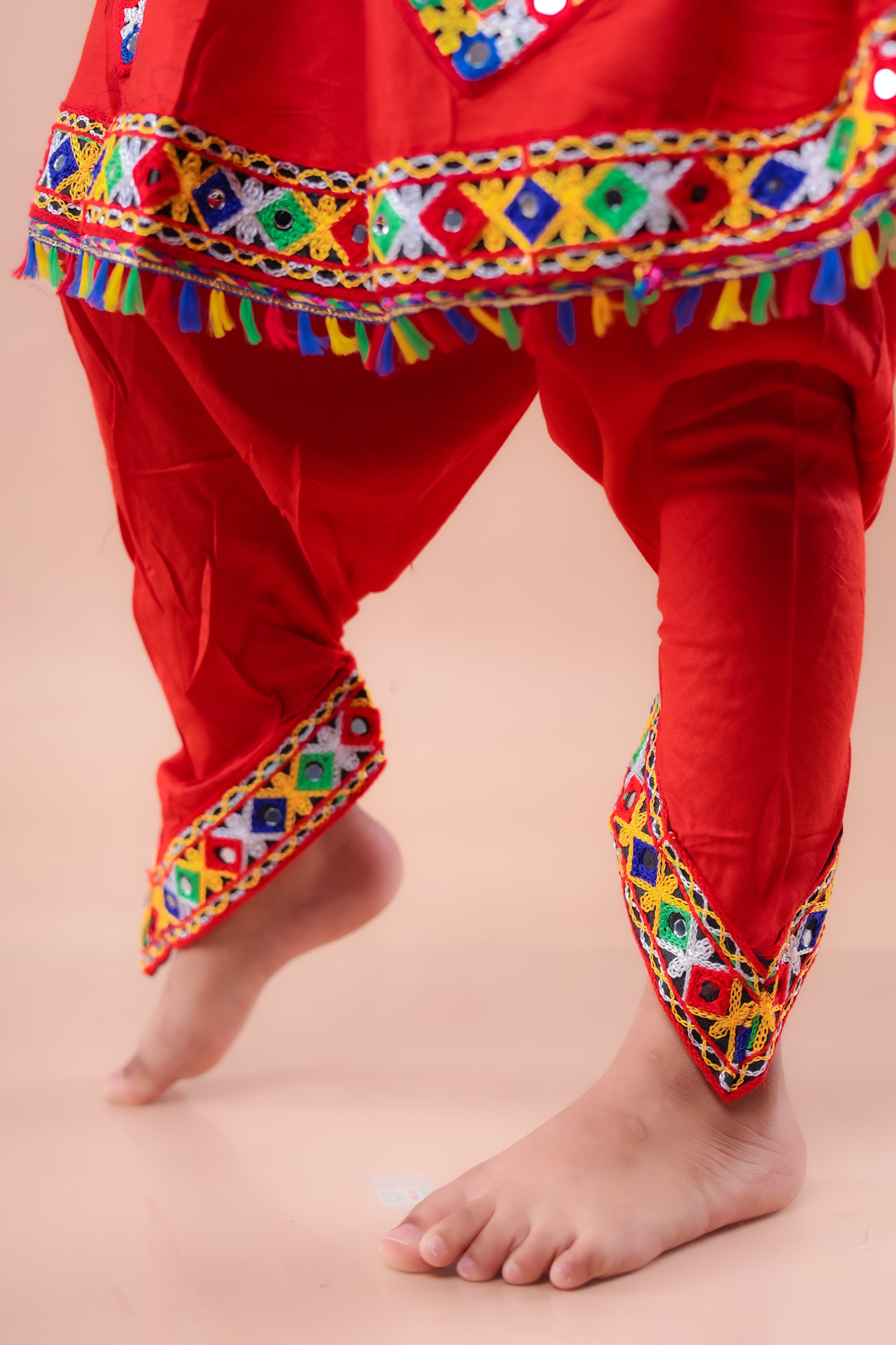 Banjara India Kutchi Embroidered Girls Dhoti Set (DHT-111) - Red