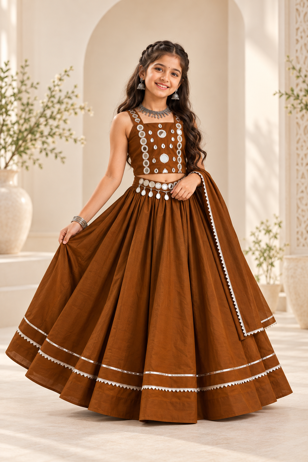 Banjara India Roman Silk Festive Wear Lehanga Choli Set (CC-SIYA-Brown)