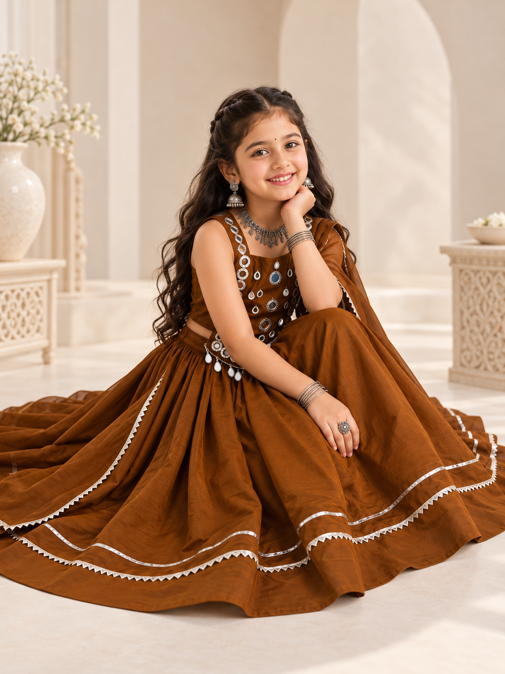 Banjara India Roman Silk Festive Wear Lehanga Choli Set (CC-SIYA-Brown)