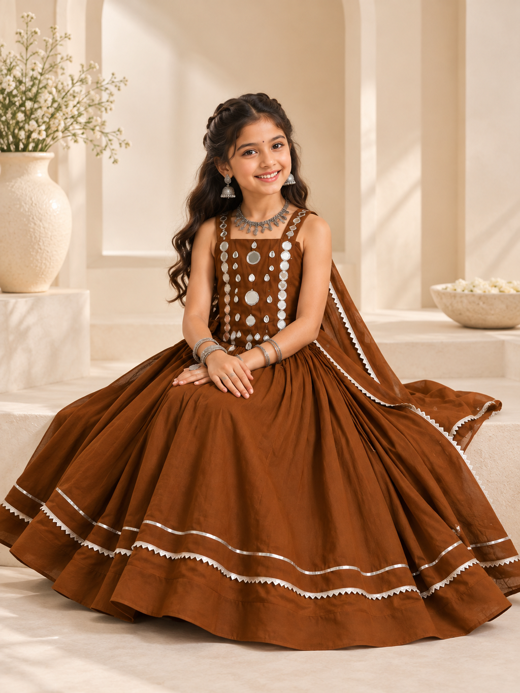 Banjara India Roman Silk Festive Wear Lehanga Choli Set (CC-SIYA-Brown)