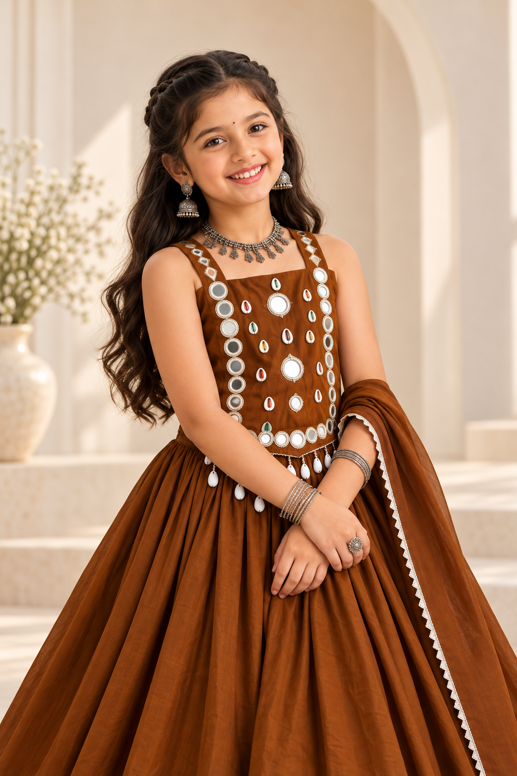 Banjara India Roman Silk Festive Wear Lehanga Choli Set (CC-SIYA-Brown)