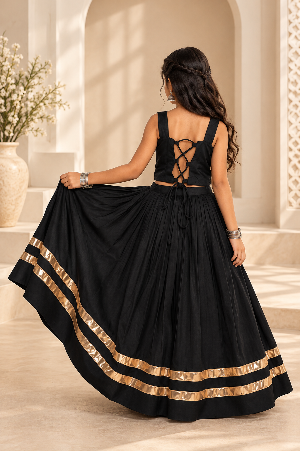 Banjara India Roman Silk Festive Wear Lehanga Choli Set (CC-SIYA-Black)