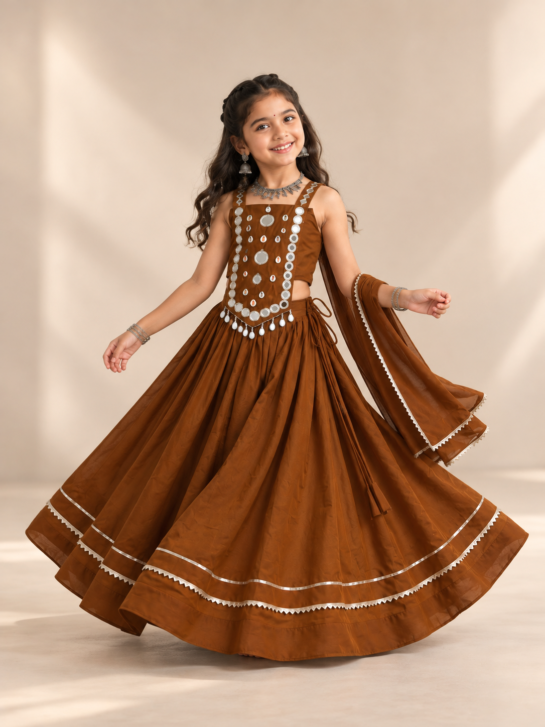Banjara India Roman Silk Festive Wear Lehanga Choli Set (CC-SIYA-Brown)