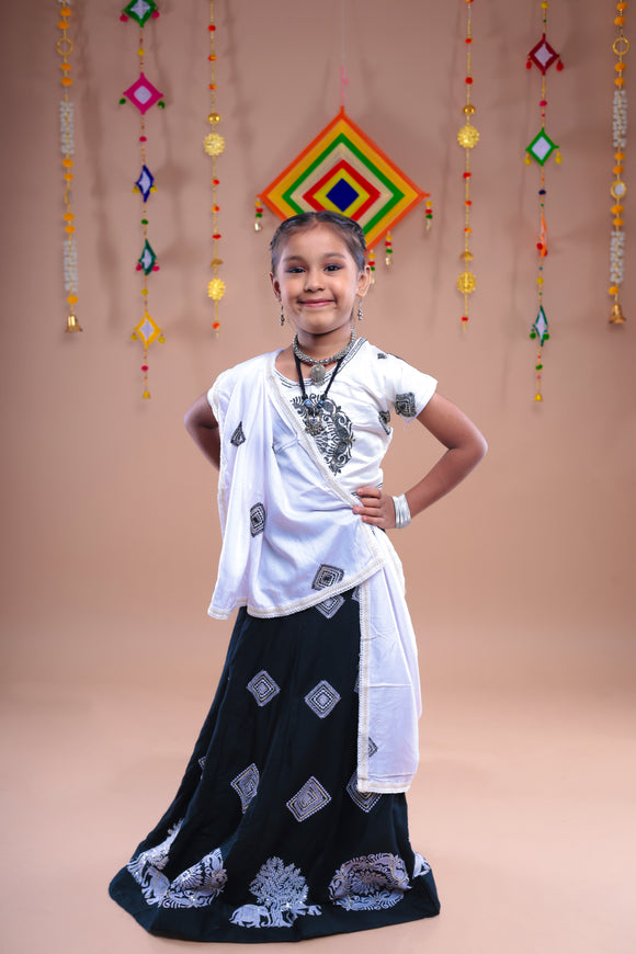 Banjara India Kutchi Embroidered Girls Chaniya Choli with Dupatta (CC-WHRK)-Black