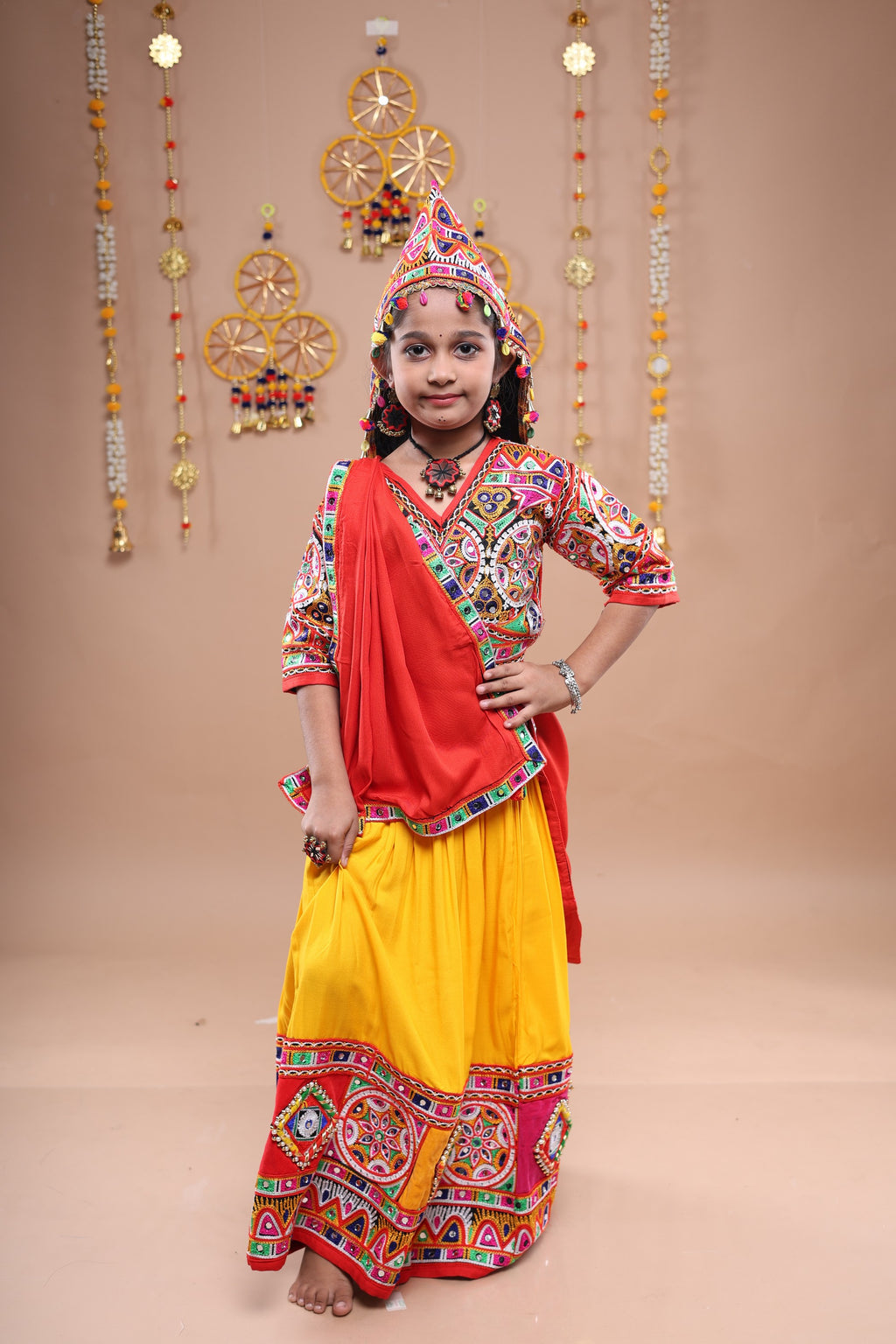 Banjara India Festive Wear Kutchwork Embroidered Girls Lehenga Choli Set with Dupatta (CC-JHMK) - Yellow