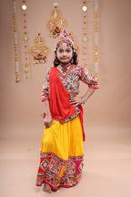 Banjara India Festive Wear Kutchwork Embroidered Girls Lehenga Choli Set with Dupatta (CC-JHMK) - Yellow
