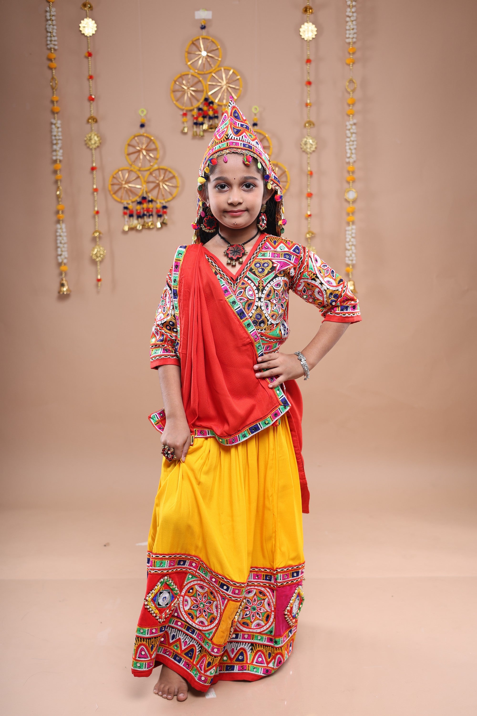 Banjara India Festive Wear Kutchwork Embroidered Girls Lehenga Choli Set with Dupatta (CC-JHMK) - Yellow