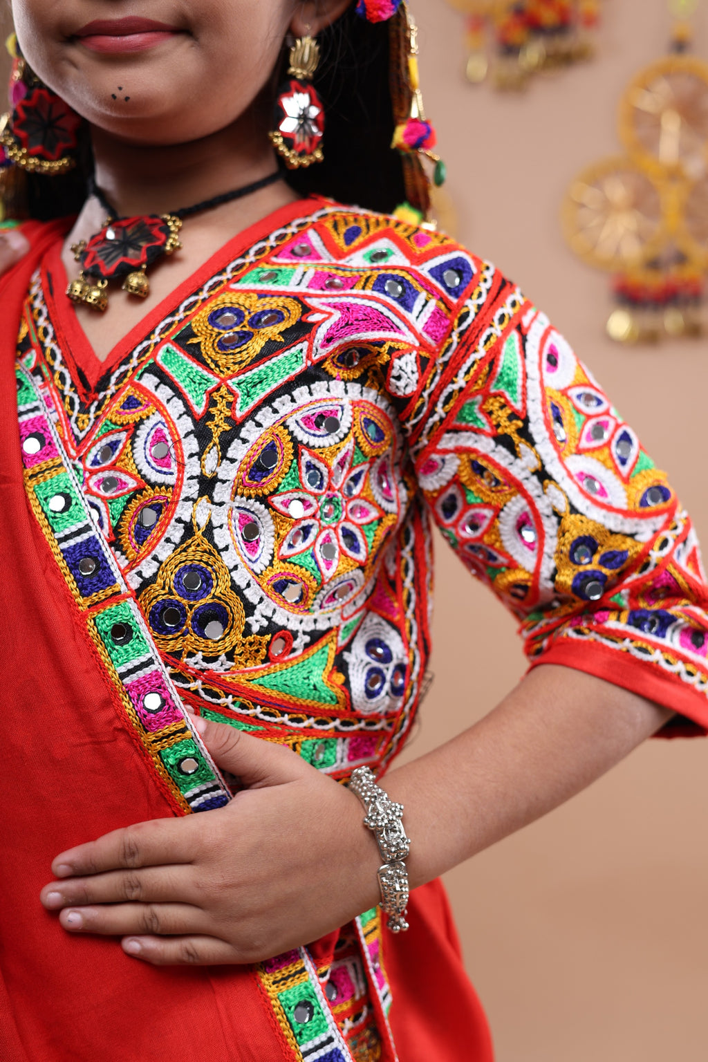Banjara India Festive Wear Kutchwork Embroidered Girls Lehenga Choli Set with Dupatta (CC-JHMK) - Yellow