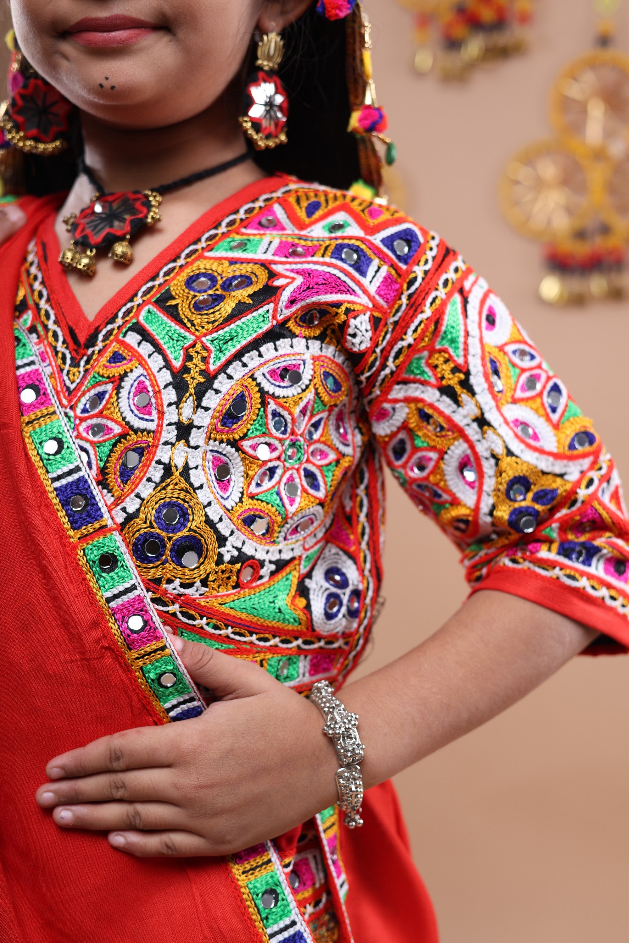 Banjara India Festive Wear Kutchwork Embroidered Girls Lehenga Choli Set with Dupatta (CC-JHMK) - Yellow