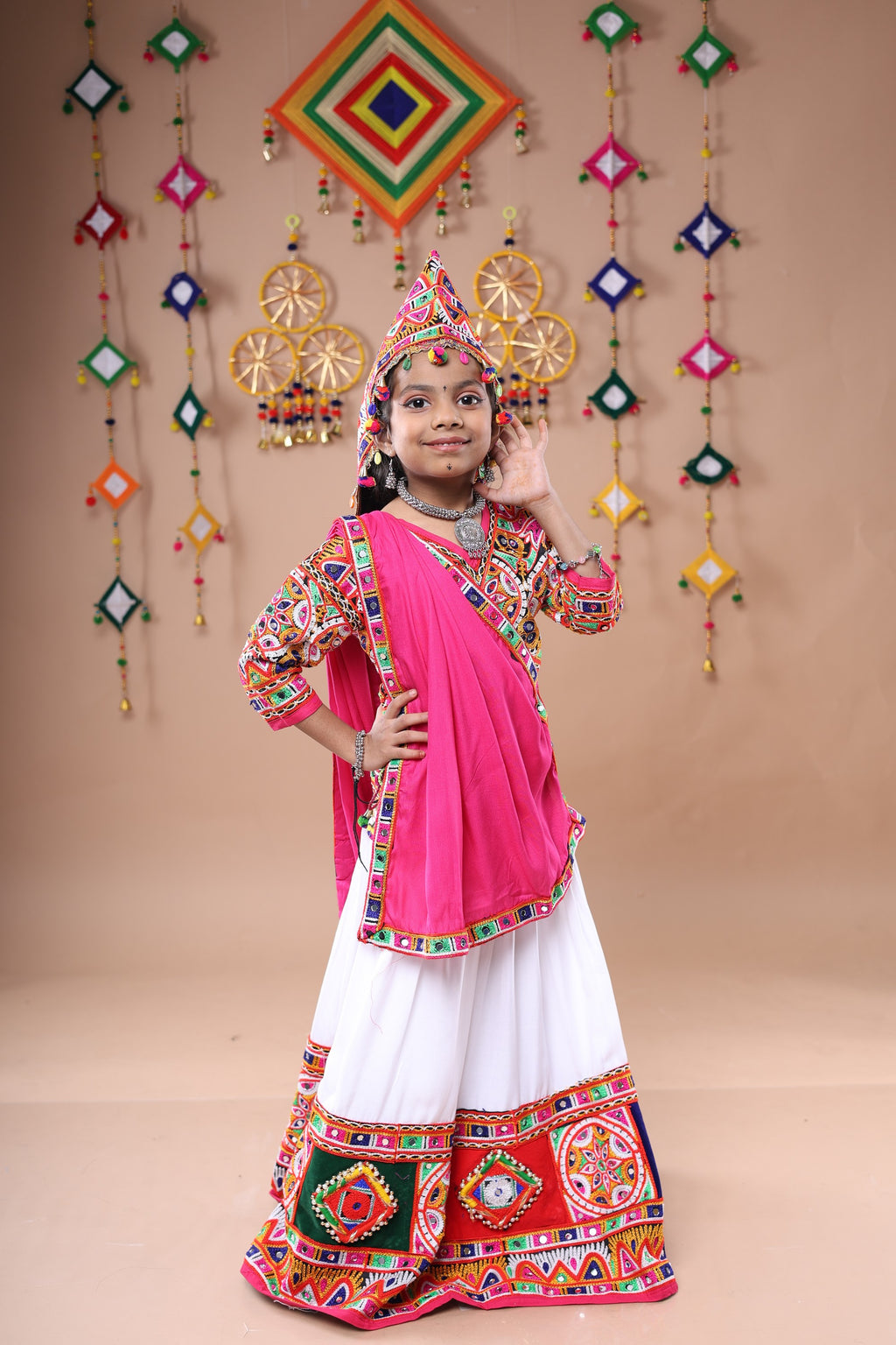 Banjara India Festive Wear Kutchwork Embroidered Girls Lehenga Choli Set with Dupatta (CC-JHMK) - White