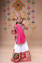 Banjara India Festive Wear Kutchwork Embroidered Girls Lehenga Choli Set with Dupatta (CC-JHMK) - White