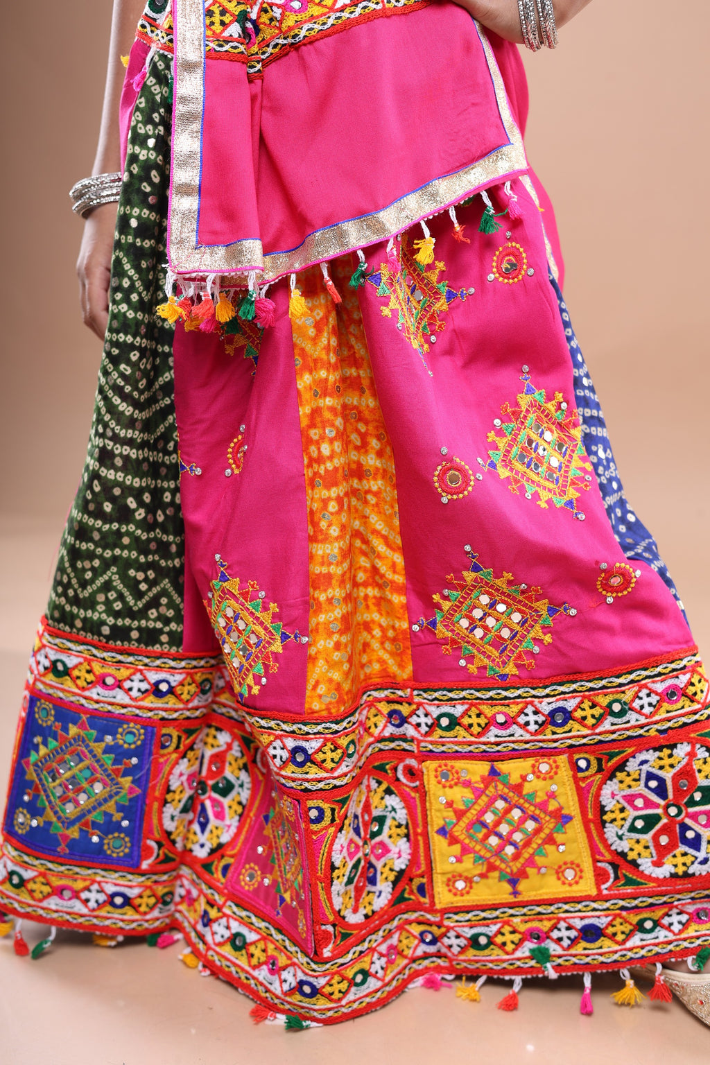 Banjara India Festive Wear Kutchwork Embroidered Girls Lehenga Choli Set with Dupatta (CC-SNDO) - Pink