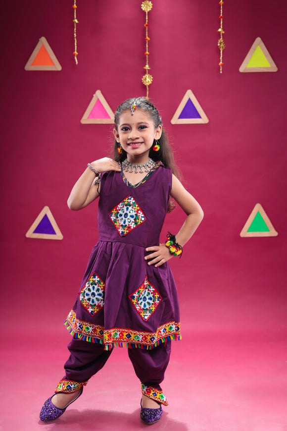 Banjara India Kutchi Embroidered Girls Dhoti Set (DHT-111) - Wine