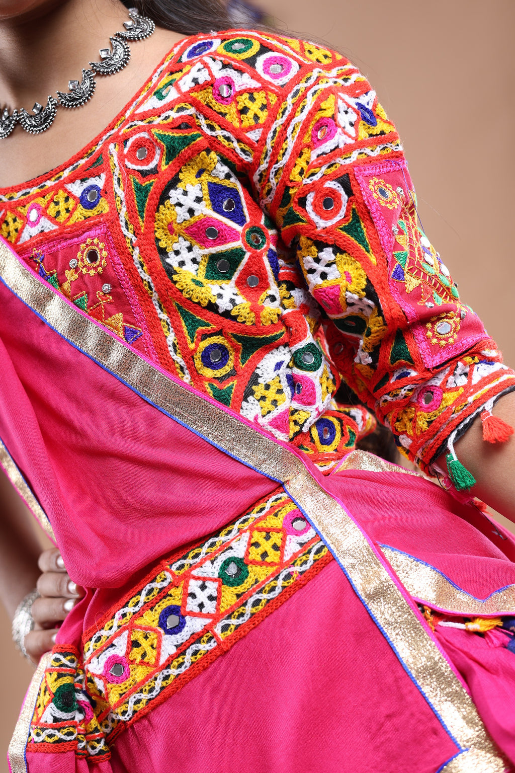 Banjara India Festive Wear Kutchwork Embroidered Girls Lehenga Choli Set with Dupatta (CC-SNDO) - Pink