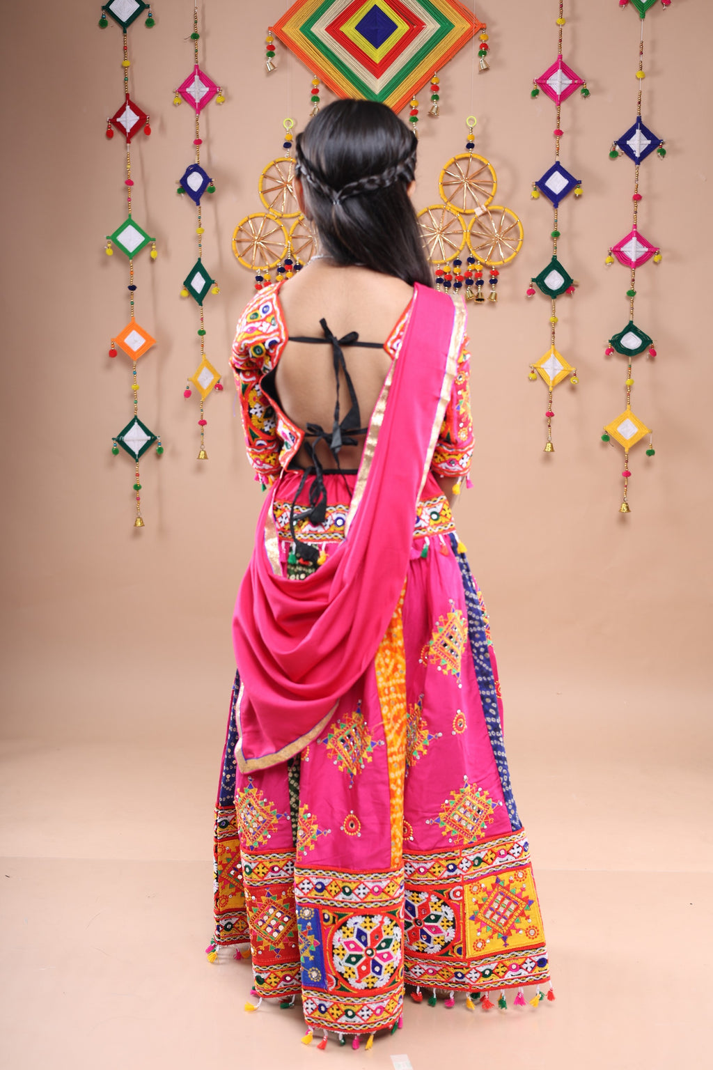 Banjara India Festive Wear Kutchwork Embroidered Girls Lehenga Choli Set with Dupatta (CC-SNDO) - Pink