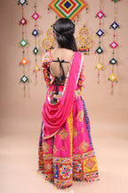 Banjara India Festive Wear Kutchwork Embroidered Girls Lehenga Choli Set with Dupatta (CC-SNDO) - Pink