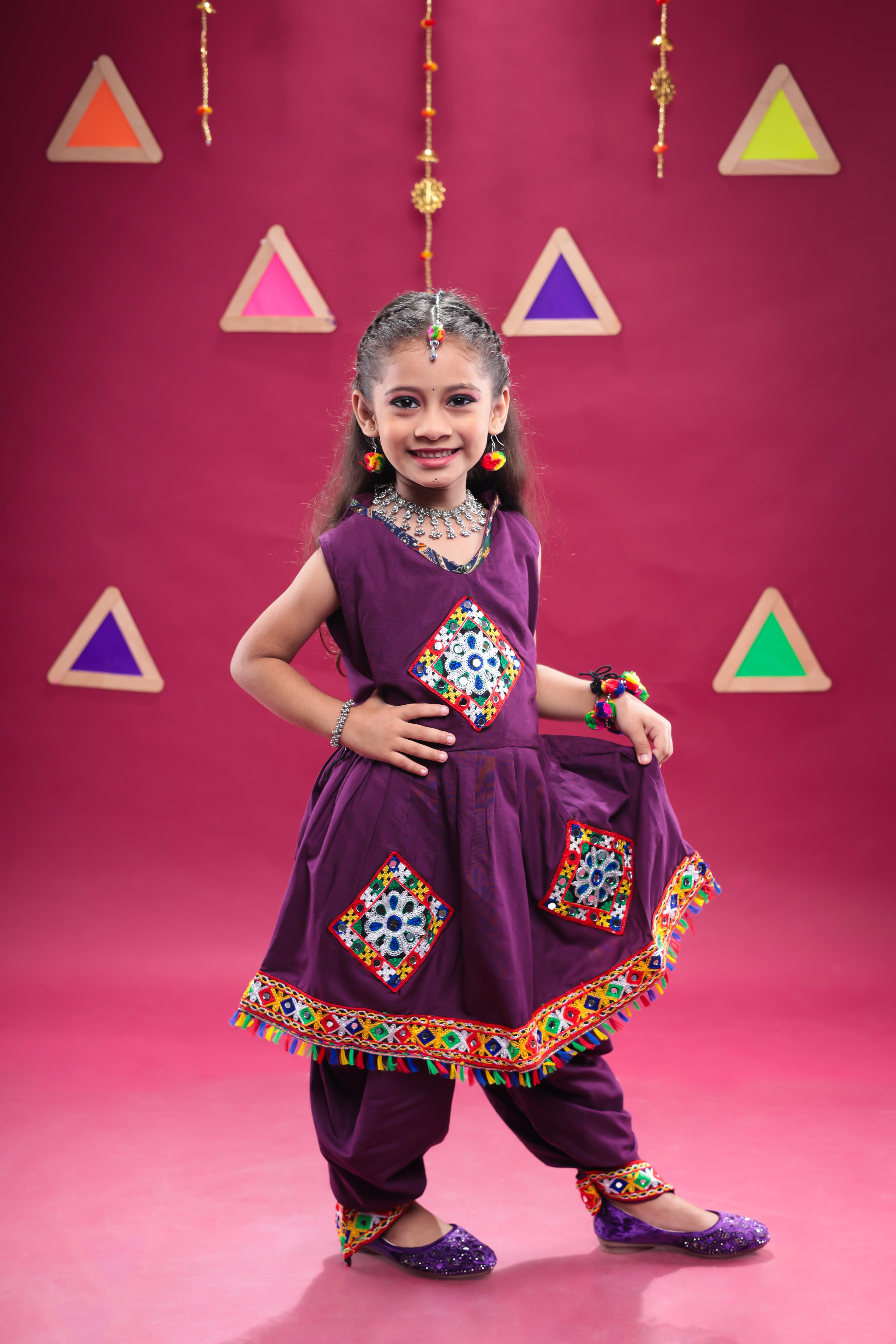Banjara India Kutchi Embroidered Girls Dhoti Set (DHT-111) - Wine