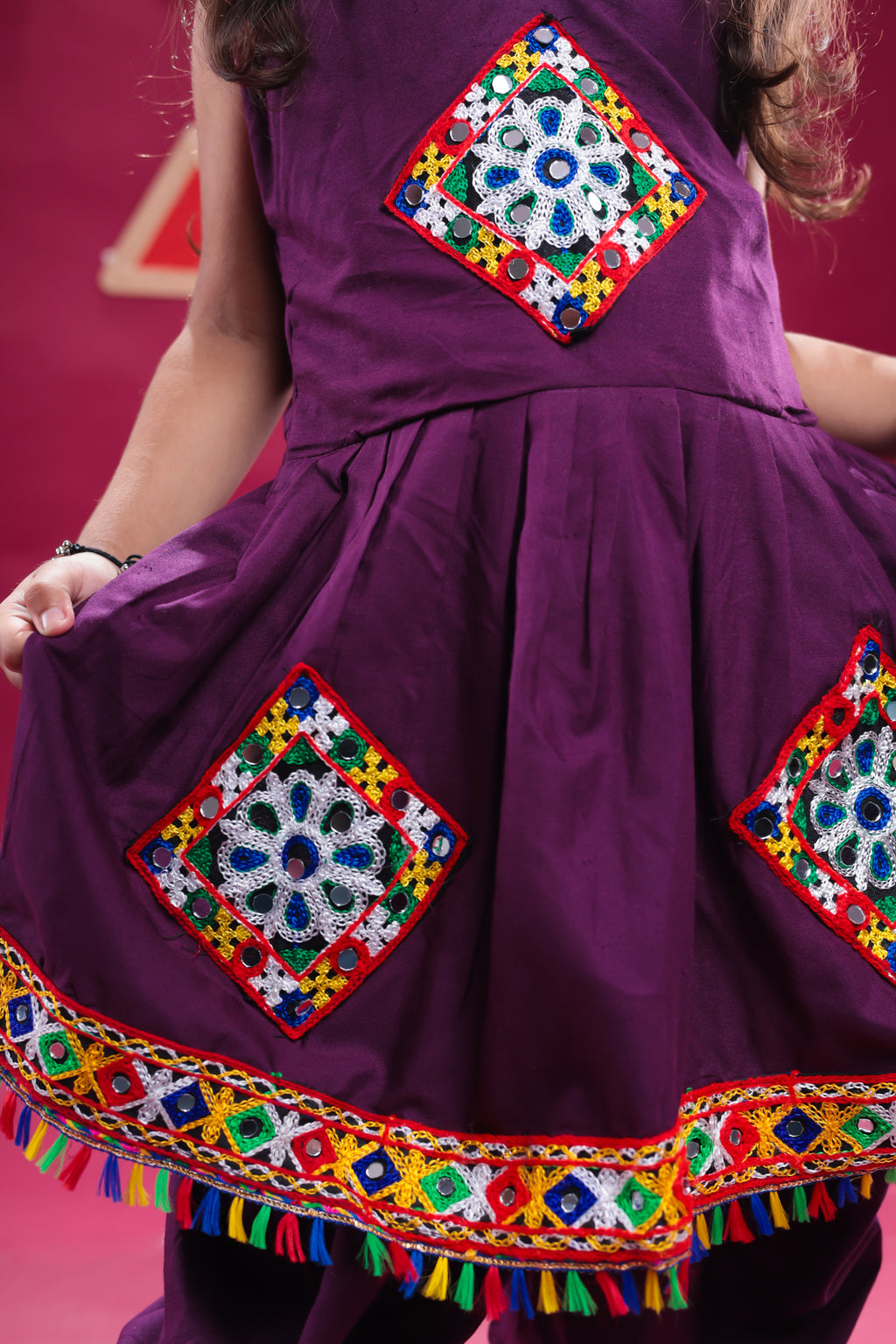 Banjara India Kutchi Embroidered Girls Dhoti Set (DHT-111) - Wine