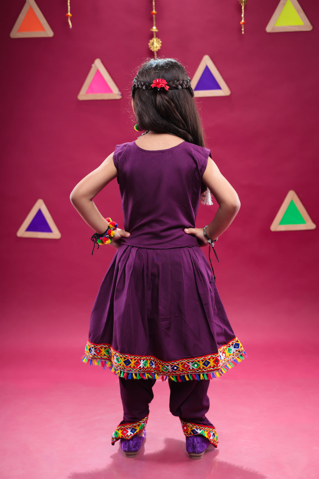 Banjara India Kutchi Embroidered Girls Dhoti Set (DHT-111) - Wine
