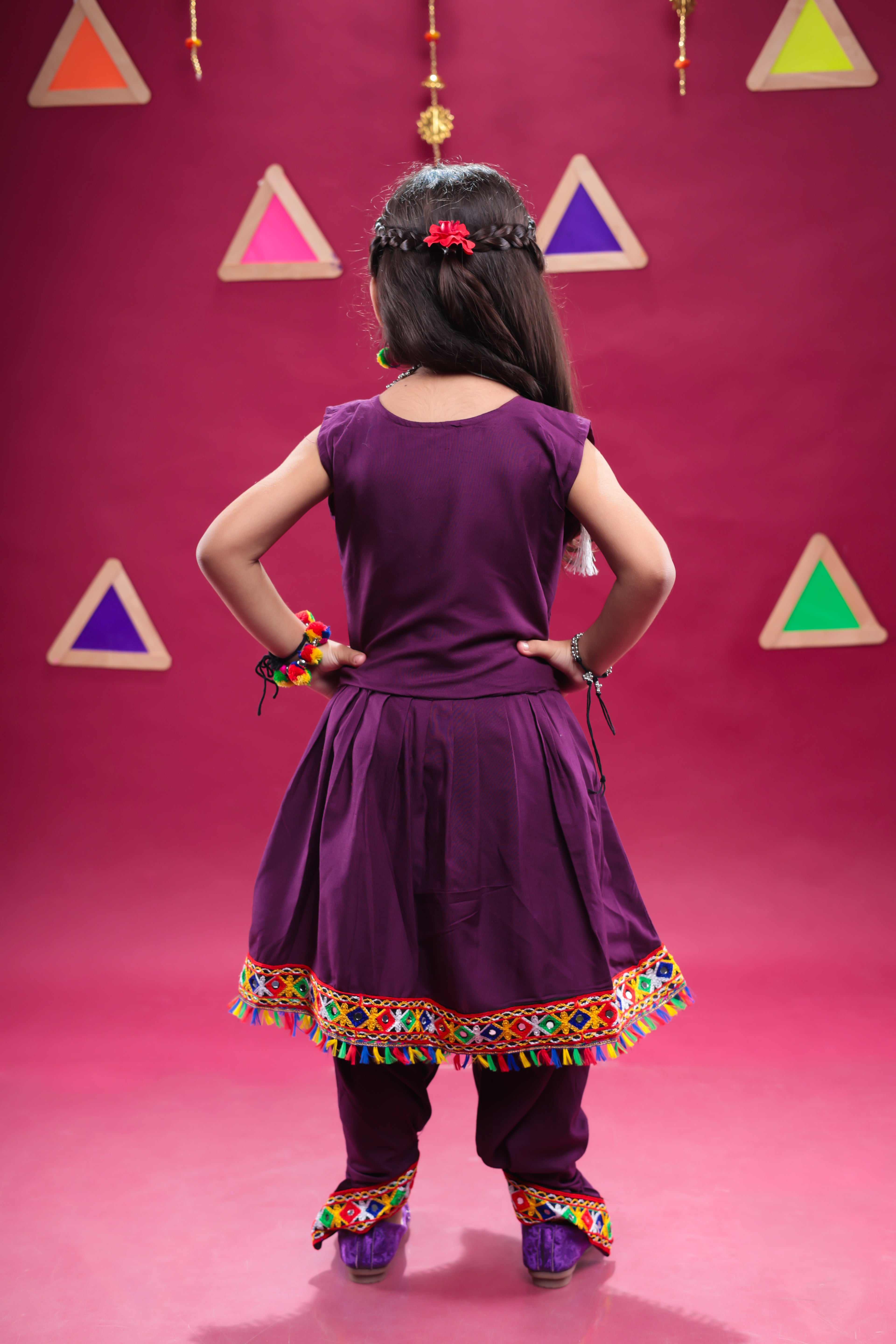 Banjara India Kutchi Embroidered Girls Dhoti Set (DHT-111) - Wine