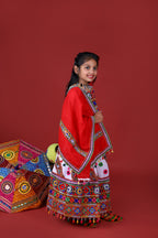 Mother-Daugther Combo Cotton Embroidered Lehenga Choli Set (WAVE- Combo) - White