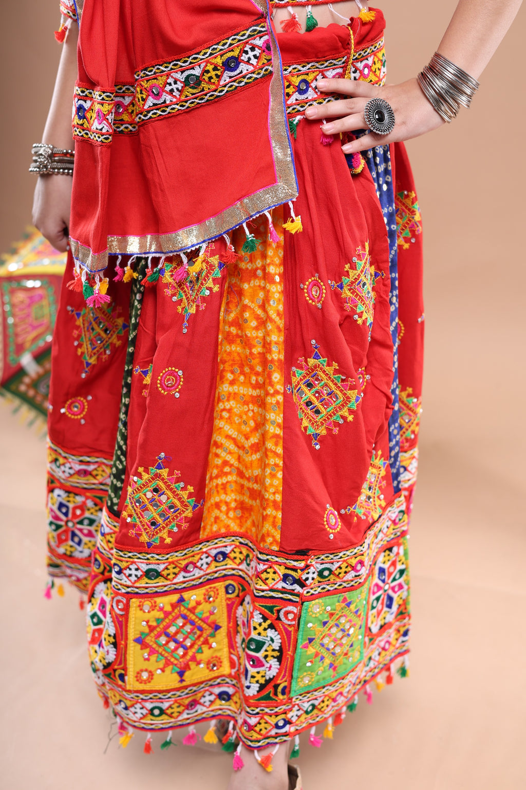 Banjara India Festive Wear Kutchwork Embroidered Girls Lehenga Choli Set with Dupatta (CC-SNDO) - Red