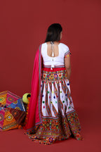 Mother-Daugther Combo Cotton Embroidered Lehenga Choli Set (WAVE- Combo) - White
