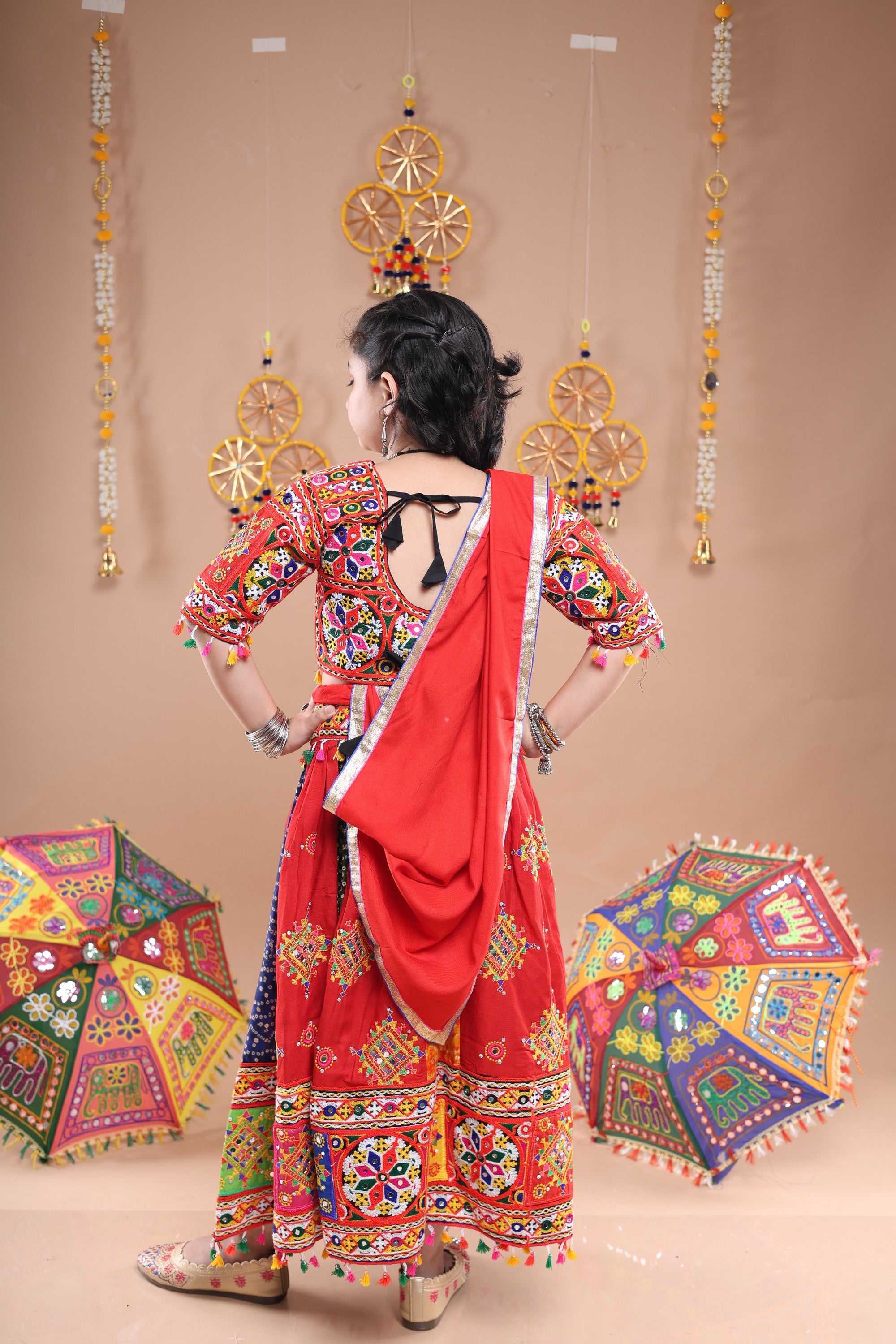 Banjara India Festive Wear Kutchwork Embroidered Girls Lehenga Choli Set with Dupatta (CC-SNDO) - Red