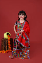 Mother-Daugther Combo Cotton Embroidered Lehenga Choli Set (WAVE- Combo) - Black