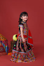 Mother-Daugther Combo Cotton Embroidered Lehenga Choli Set (WAVE- Combo) - Black
