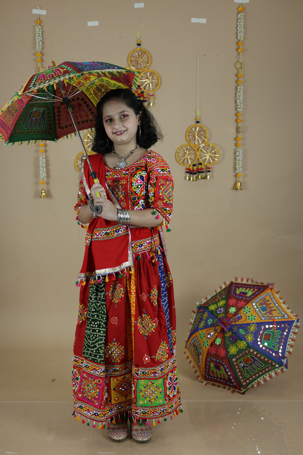 Banjara India Festive Wear Kutchwork Embroidered Girls Lehenga Choli Set with Dupatta (CC-SNDO) - Red