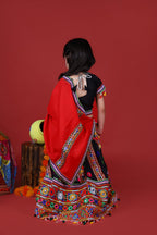 Banjara India Kutchi Emboidered Black Girls Chaniya Choli with Dupatta (CC-WAVE) - Black