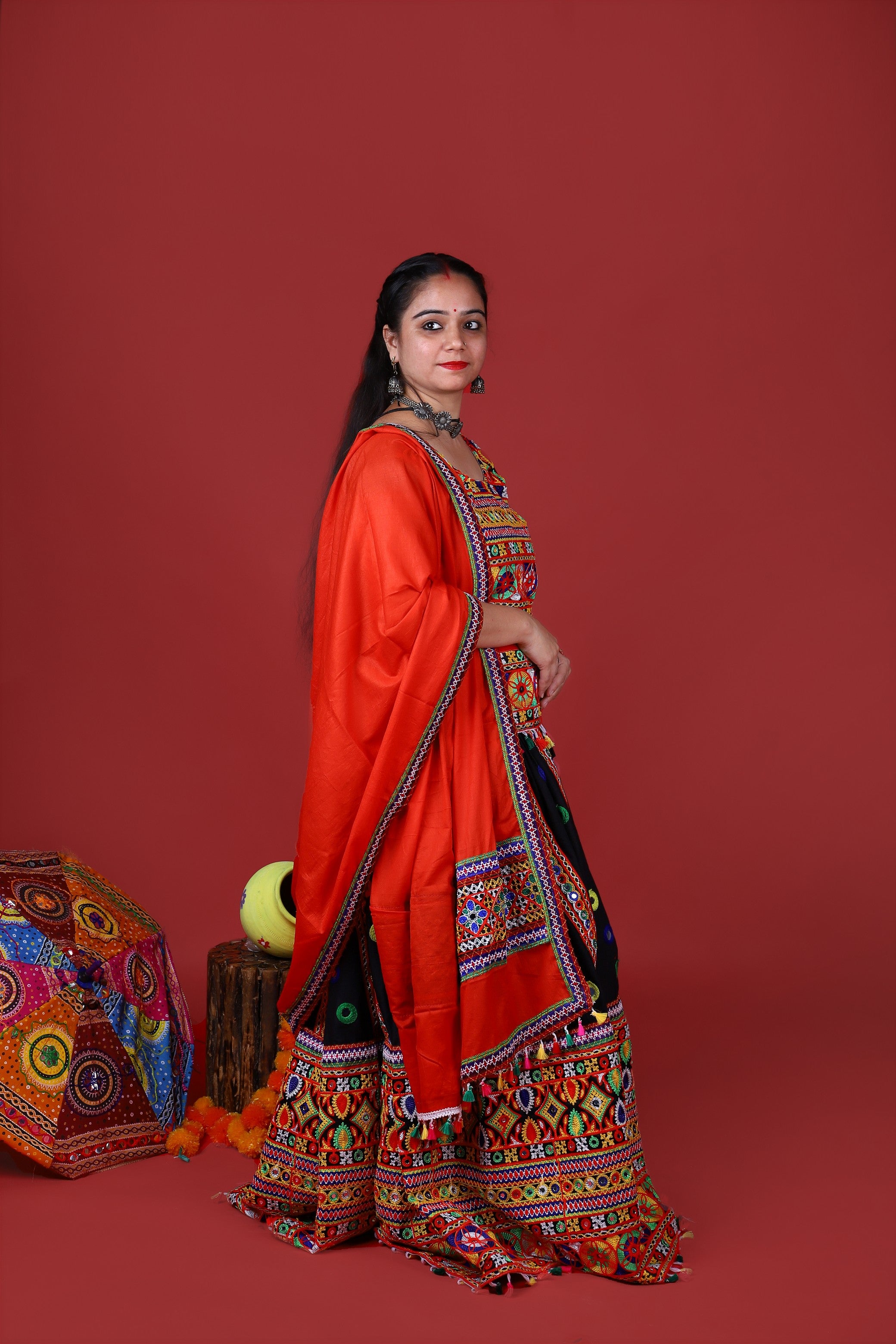 Mother-Daugther Combo Cotton Embroidered Lehenga Choli Set (WAVE- Combo) - Black