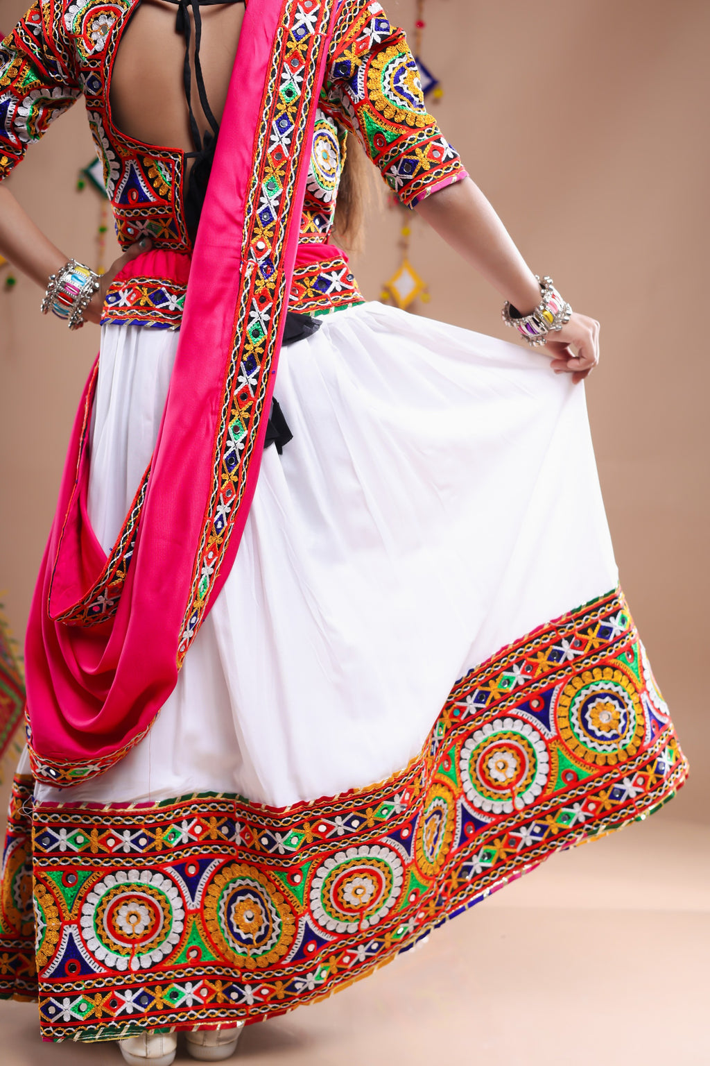 Banjara India Festive Wear Kutchwork Embroidered Girls Lehenga Choli Set with Dupatta (CC-CKKR) - White