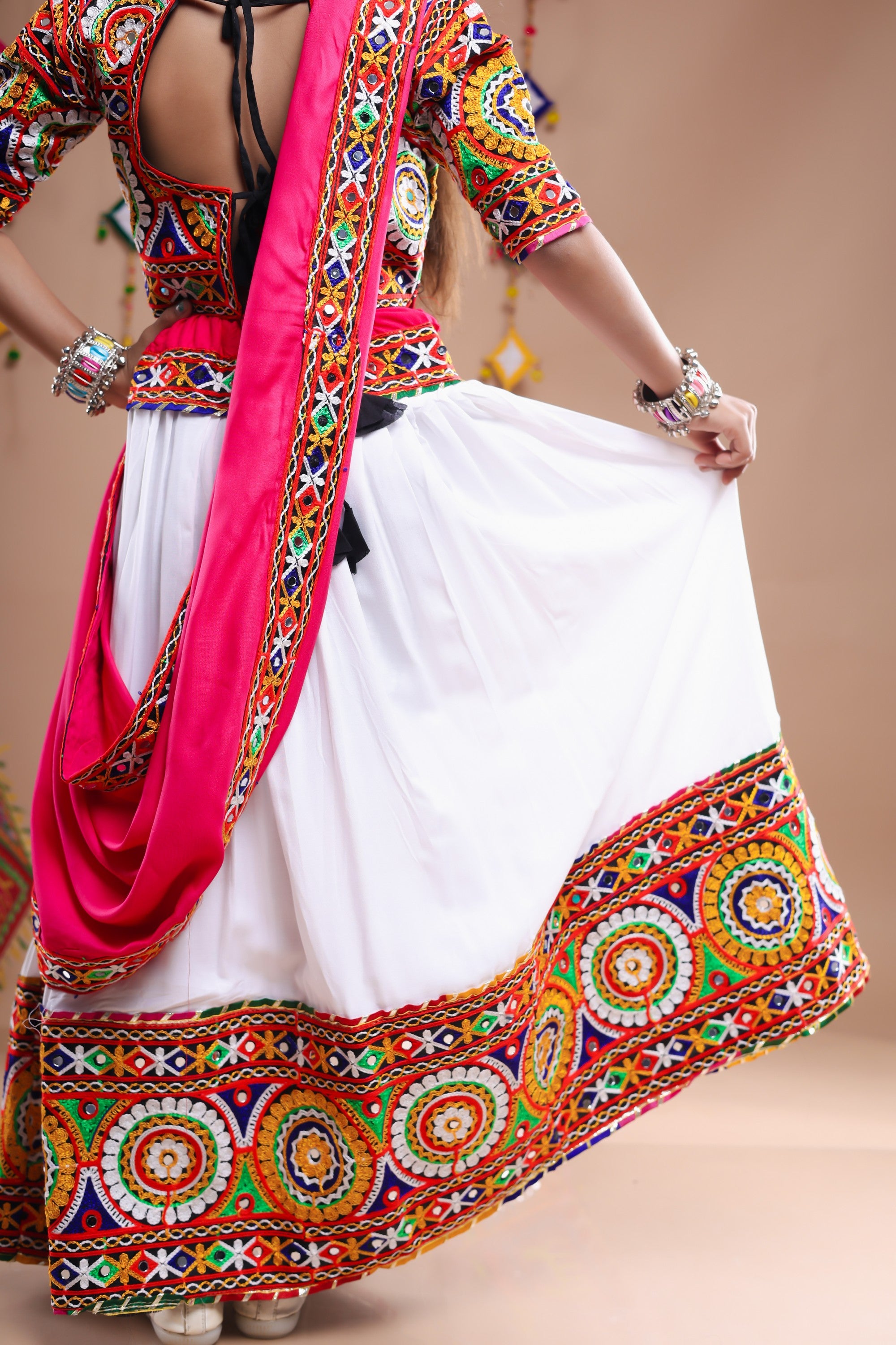 Banjara India Festive Wear Kutchwork Embroidered Girls Lehenga Choli Set with Dupatta (CC-CKKR) - White