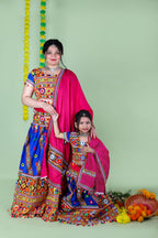 Mother-Daugther Combo Cotton Embroidered Lehenga Choli Set (WAVE- Combo) - Blue