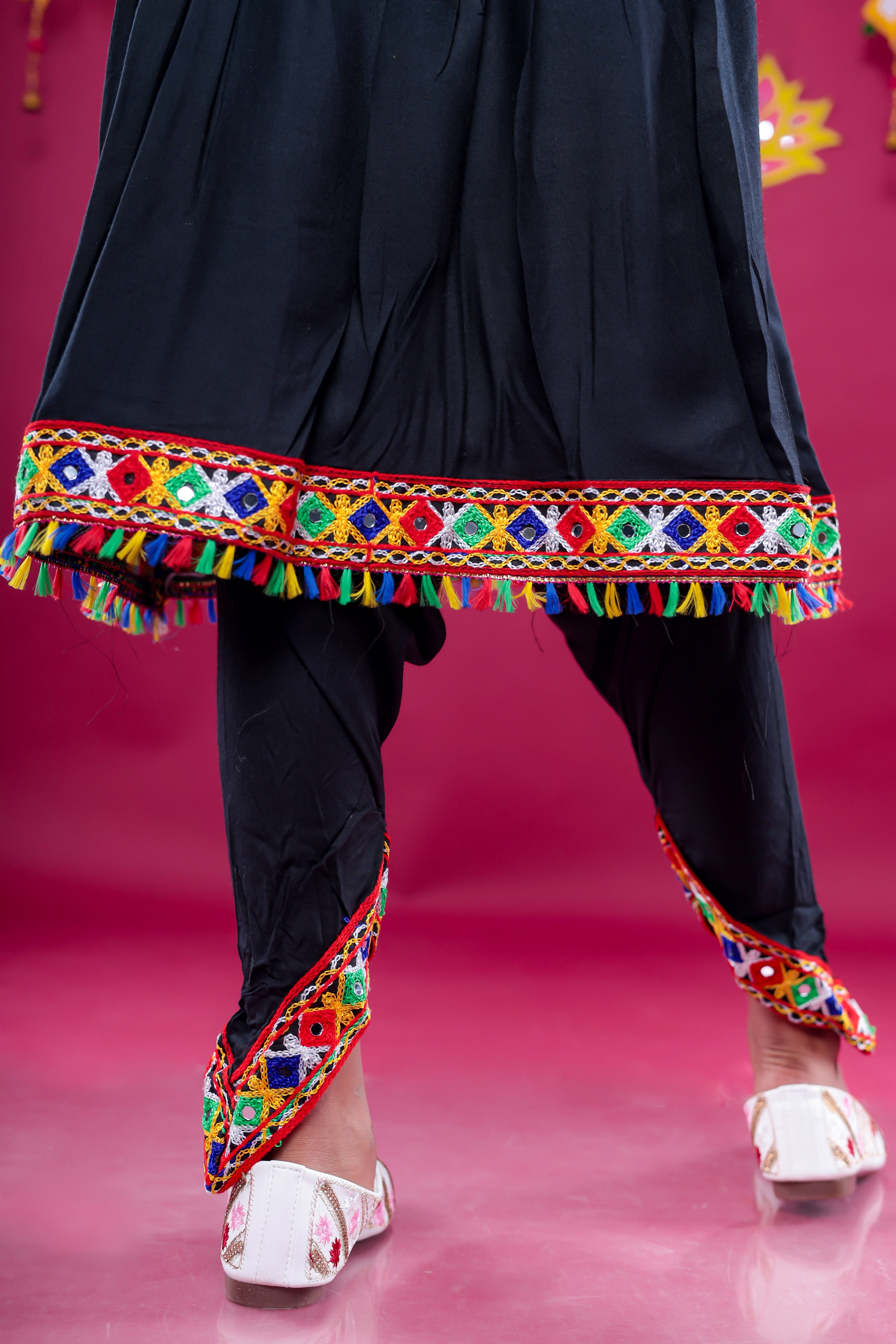 Banjara India Kutchi Emboidered Girls Dhoti Set (DHT-222) - Black