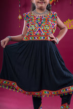 Banjara India Kutchi Emboidered Girls Dhoti Set (DHT-222) - Black