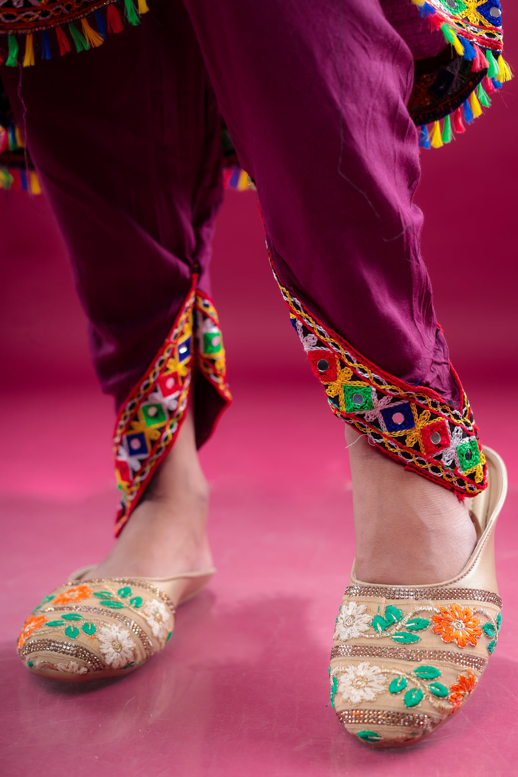 Banjara India Kutchi Embroidered Girls Dhoti Set (DHT-222) - Wine