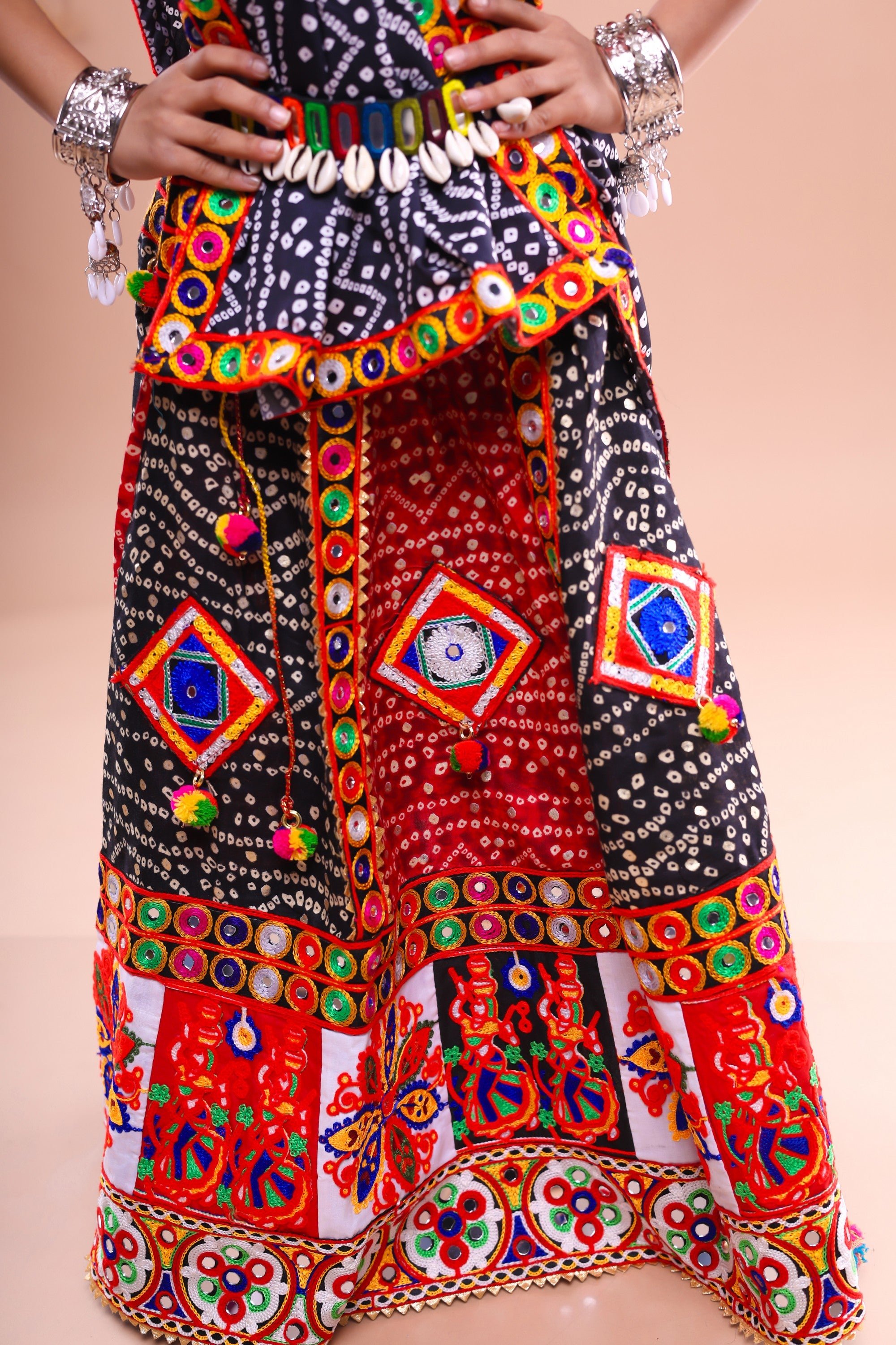 Banjara India Festive Wear Kutch work Embroidered Girls Lehenga Choli Set with Dupatta (CC-FRNA) - Black
