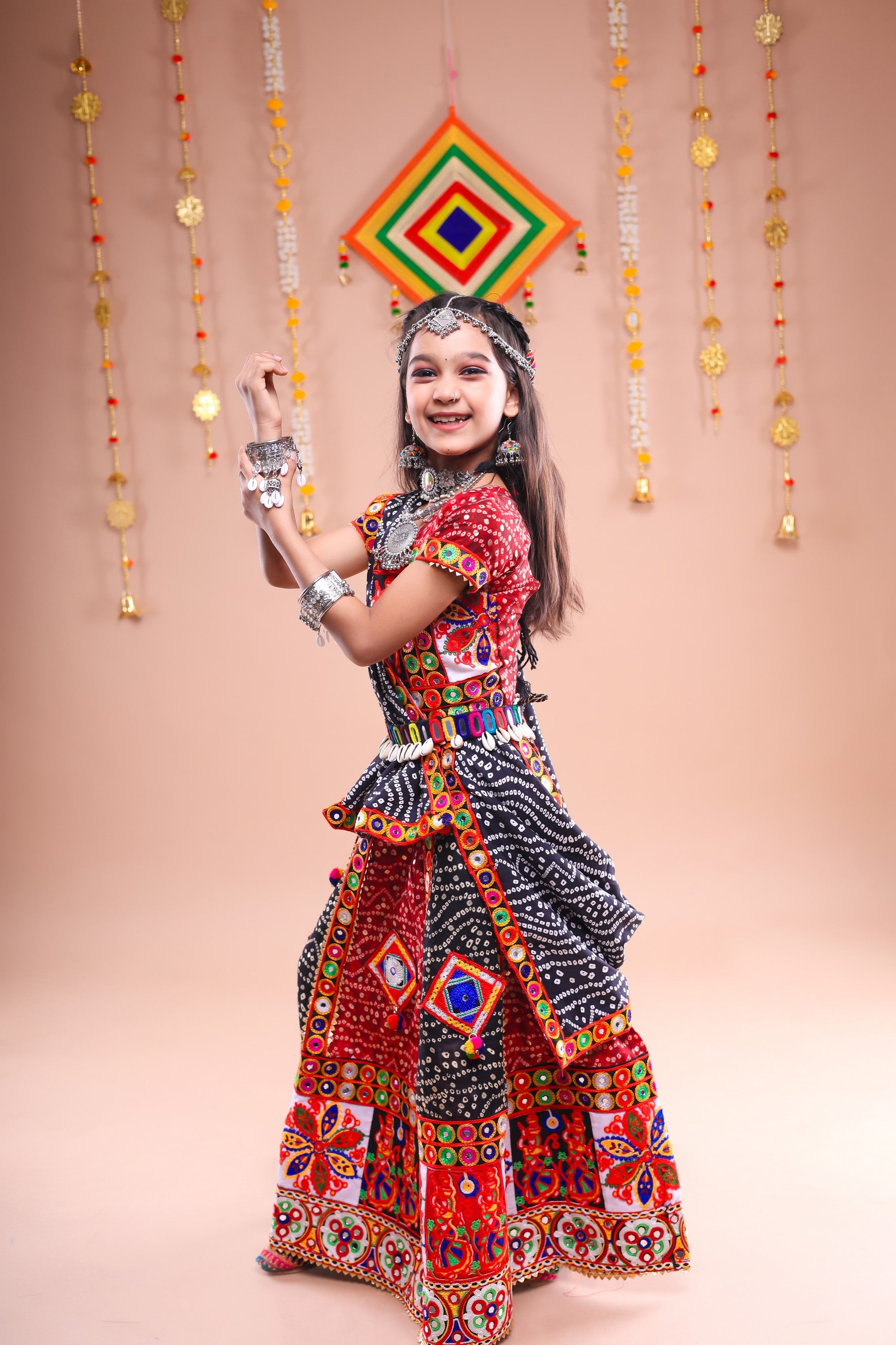 Banjara India Festive Wear Kutch work Embroidered Girls Lehenga Choli Set with Dupatta (CC-FRNA) - Black