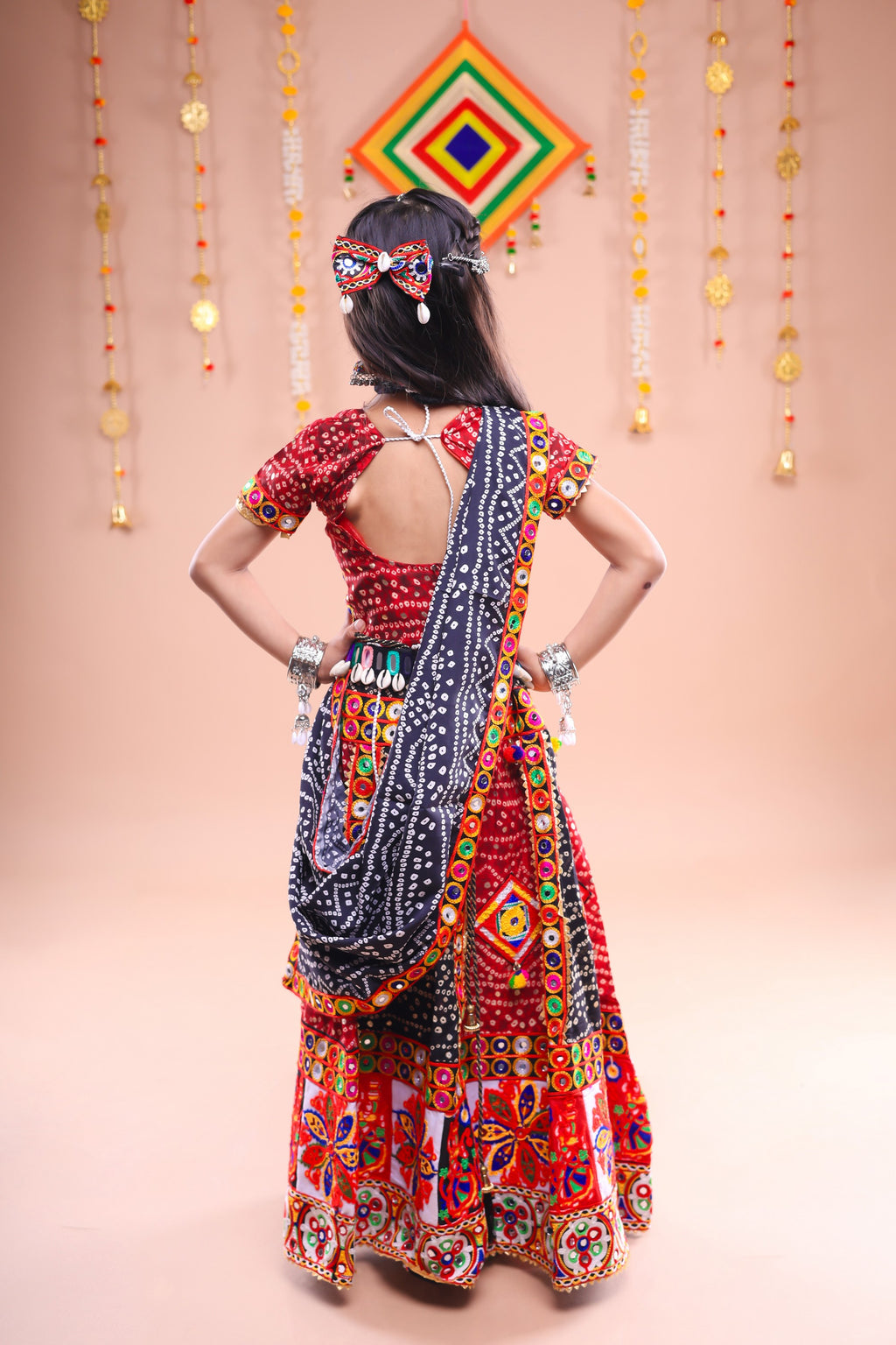 Banjara India Festive Wear Kutch work Embroidered Girls Lehenga Choli Set with Dupatta (CC-FRNA) - Black