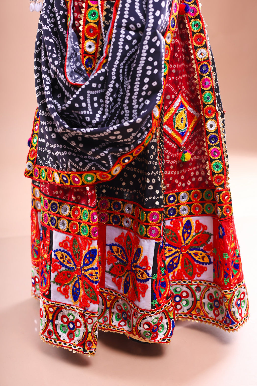 Banjara India Festive Wear Kutch work Embroidered Girls Lehenga Choli Set with Dupatta (CC-FRNA) - Black