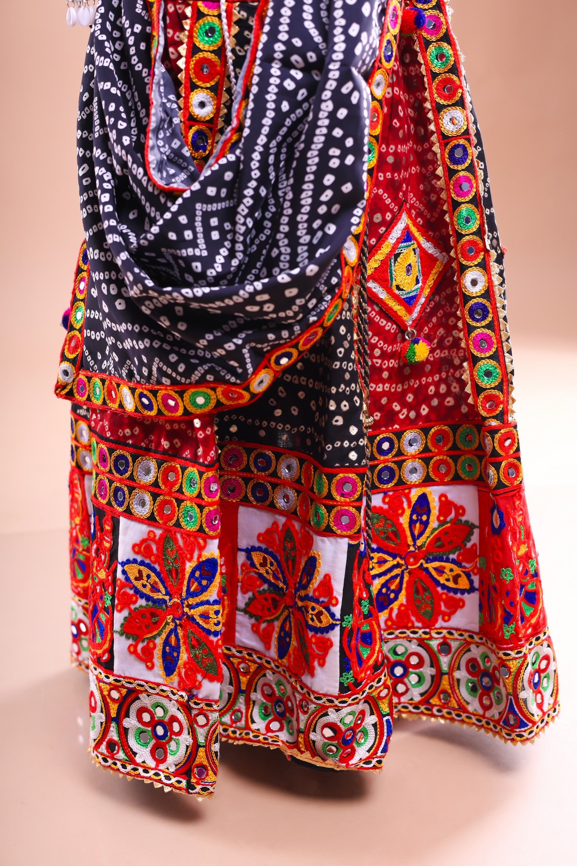 Banjara India Festive Wear Kutch work Embroidered Girls Lehenga Choli Set with Dupatta (CC-FRNA) - Black