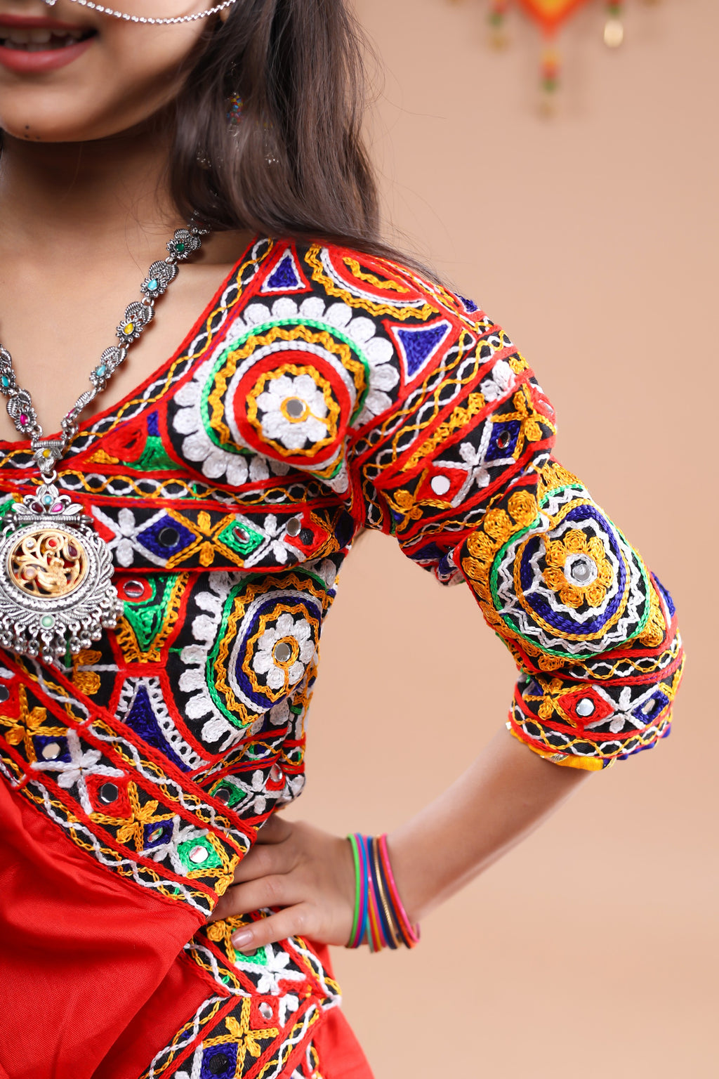 Banjara India Festive Wear Kutchwork Embroidered Girls Lehenga Choli Set with Dupatta (CC-KJKL) - Red