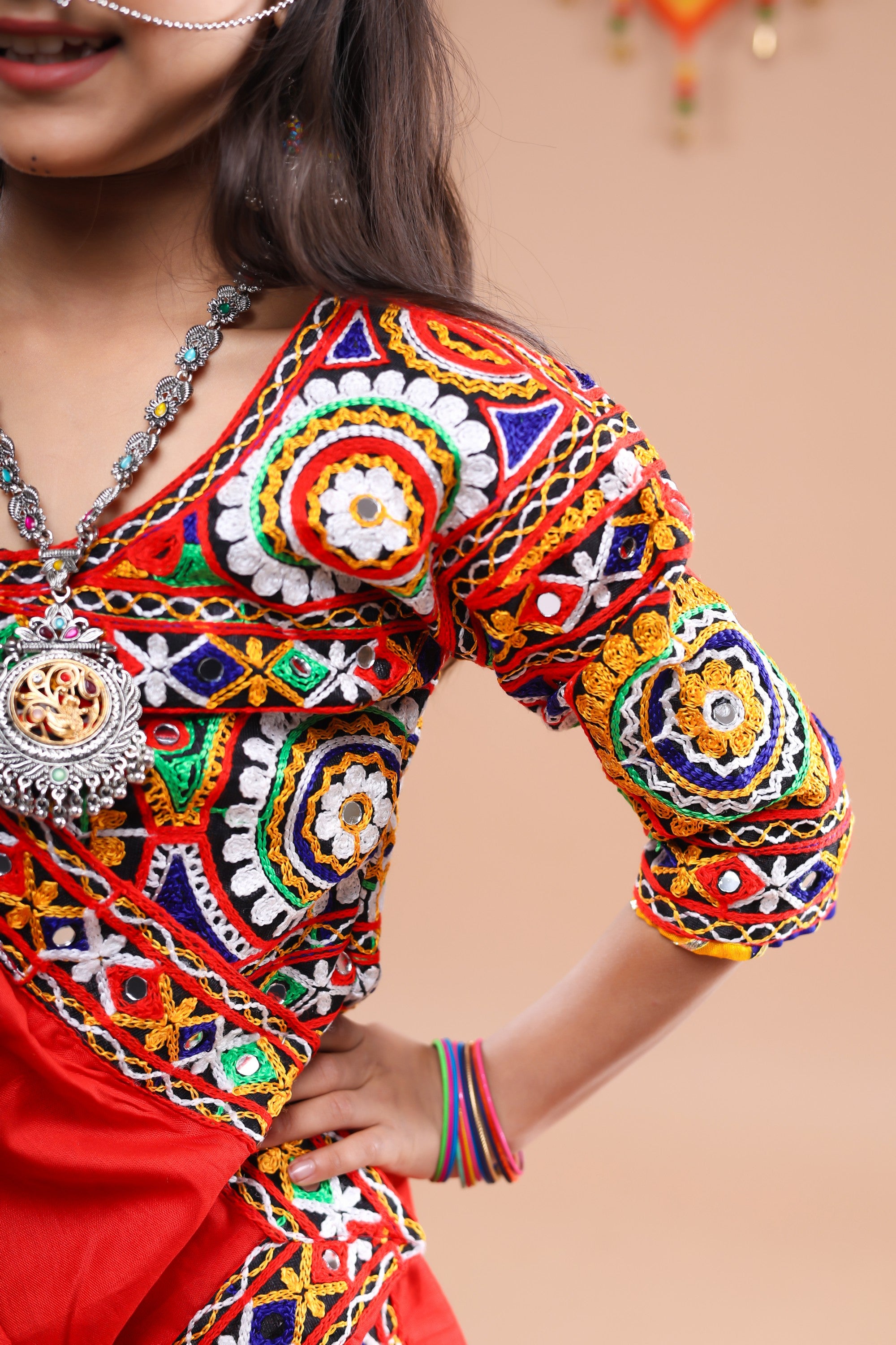 Banjara India Festive Wear Kutchwork Embroidered Girls Lehenga Choli Set with Dupatta (CC-KJKL) - Red