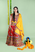 Banjara India Cotton Long Flair Aari Embroidery Kutch Work (Lehenga Choli) Chaniya Choli Set with Dupatta -(CC-WAVE-RED)
