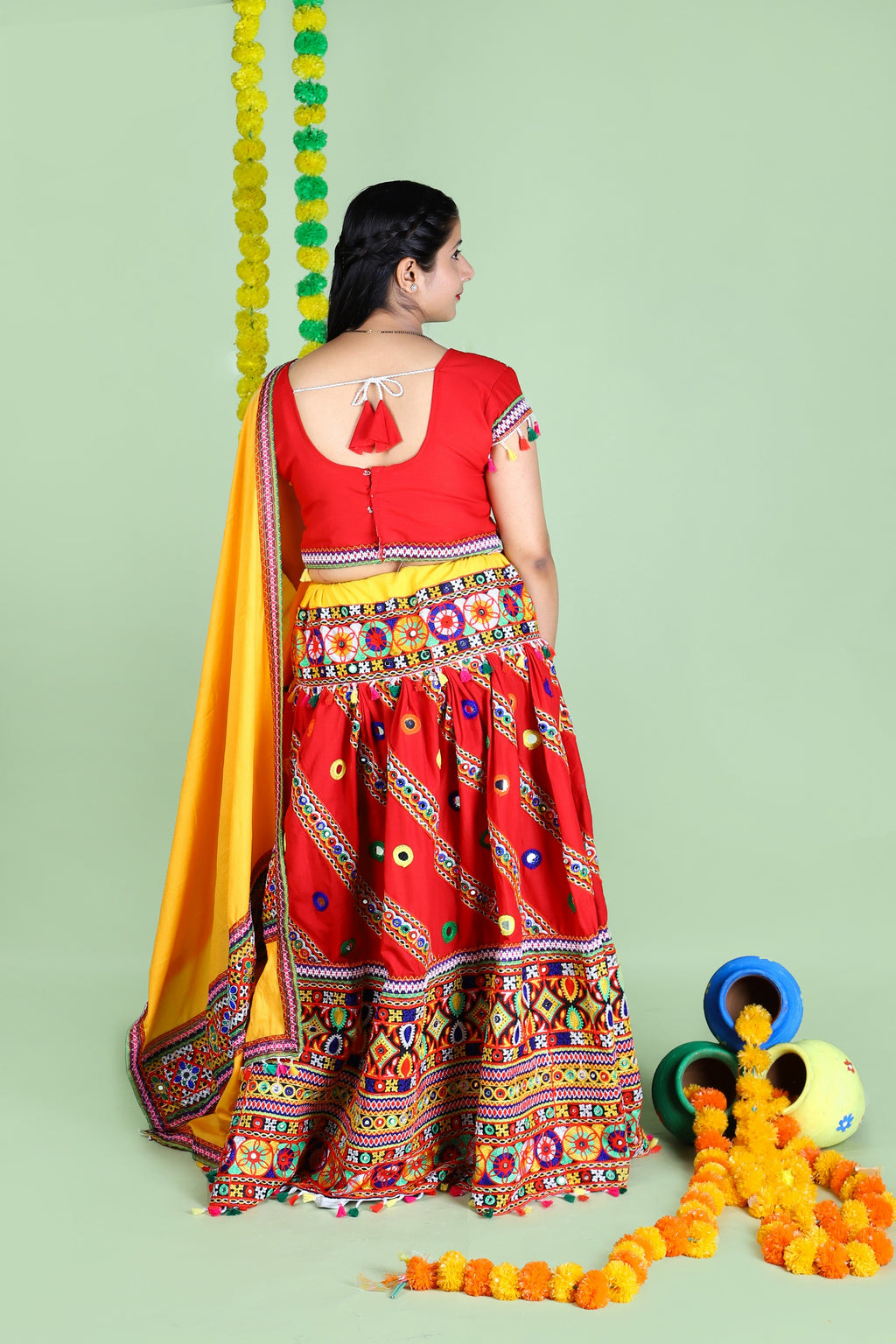 Mother-Daugther Combo Cotton Embroidered Lehenga Choli Set (WAVE- Combo) - Red